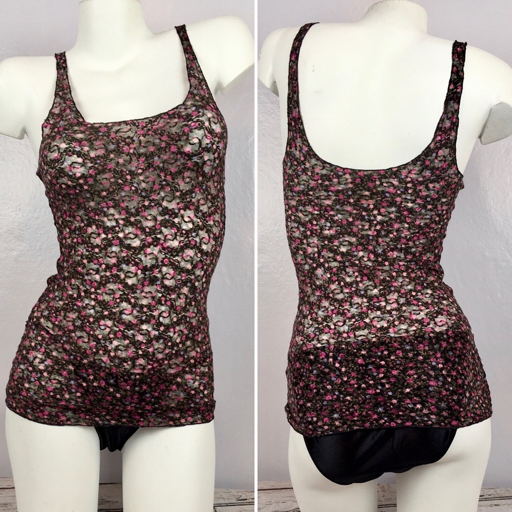 Intimately Free People Sheer Mesh Floral Tank Top Cami Camisole Floral Boho FP